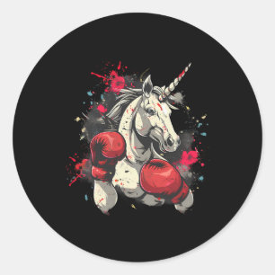 Sticker Rond Boxer Unicorn Avec Gants De Boxe Kickboxing Cute B