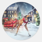 Sticker Rond Boxeur Saison des Fêtes de Noël (Devant)
