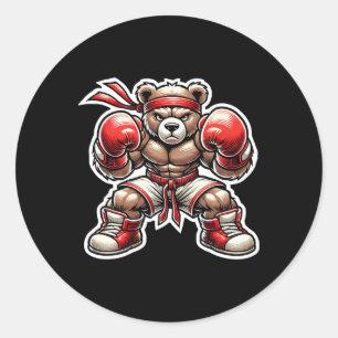 Sticker Rond Boxing Bear Arts Martiaux Rue Grizzly Muay Thai