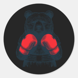 Sticker Rond Boxing Bear Fighting Boxer Boxer Gants Lover
