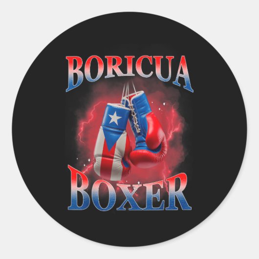 Sticker Rond Boxing Puerto Rico Boricua Boxer Puerto Rican (Devant)