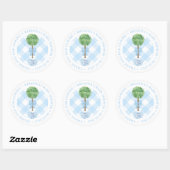 Sticker Rond Boxwood classique Topiary Baby shower bleu Merci (Feuille)