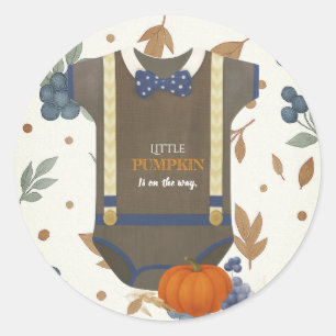 Sticker Rond Boy baby shower autum chute bleu burlap bodysuit