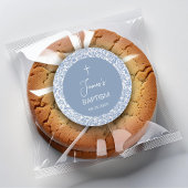 Sticker Rond Boy Baptism Blue White Floral Pattern Christening