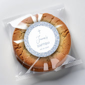 Sticker Rond Boy Baptism Blue White Floral Pattern Religious