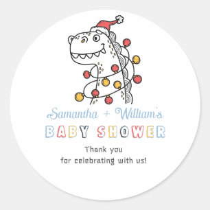 Sticker Rond Boy Dinosaur Baby shower de Noël hivernal