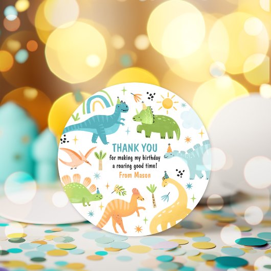 Sticker Rond Boy Dinosaur fête d'anniversaire Favoriser