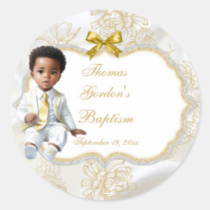 Sticker Rond Boy Ethnic Baptism Communion Blanc & Or