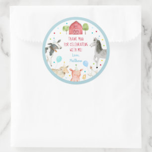 Sticker Rond Boy Farm Animal Barnyard Anniversaire