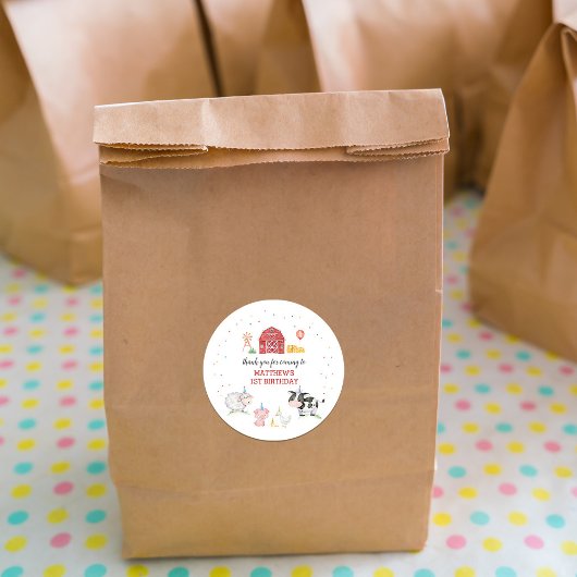 Sticker Rond Boy Farm Animaux Red Anniversaire