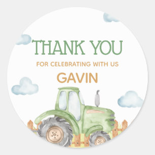 Sticker Rond Boy Green Tractor ferme fête d'anniversaire