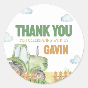 Sticker Rond Boy Green Tractor fête d'anniversaire