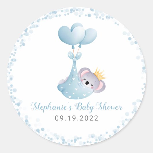 Sticker Rond Boy Koala Bear Baby shower bleu (Devant)