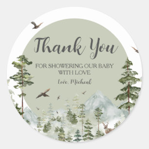 Sticker Rond Boy Pine Tree Forest Mountain Baby shower Merci