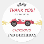 Sticker Rond Boy Race Car fête d'anniversaire (Devant)