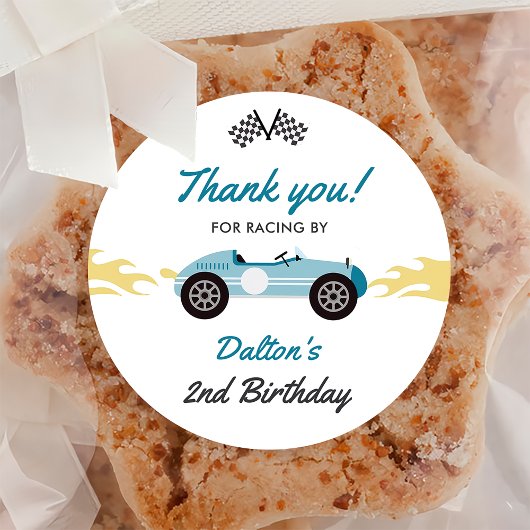 Sticker Rond Boy Race Car fête d'anniversaire
