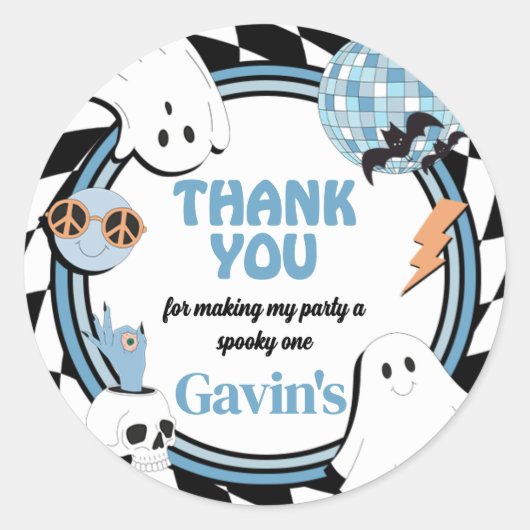 Sticker Rond Boy Retro Ghost Halloween Anniversaire (Devant)