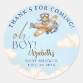 Sticker Rond Boy’s Baby Shower with Cute Aviator Teddy Bear (Devant)