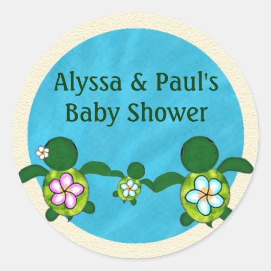 Sticker Rond BOY Sea TURTLE Baby shower (Honu) 02B vide #02 (Devant)