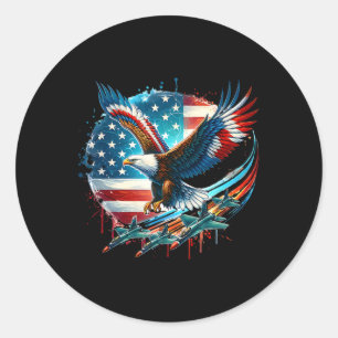 Sticker Rond Boys 4 juillet American Bald Eagle Usa Drapeau Fig