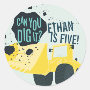 Sticker Rond Boys Birthday Construction Camion Blue Yellow