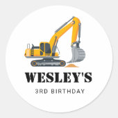 Sticker Rond Boys Construction Birthday Party Theme (Devant)