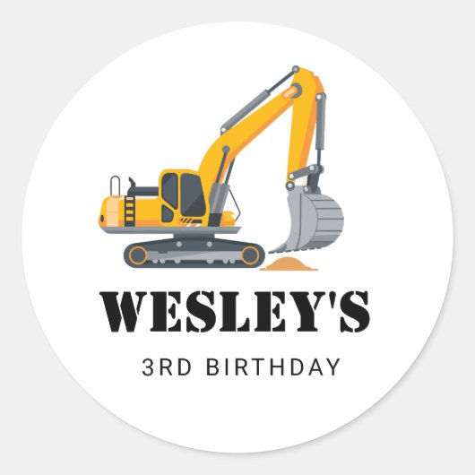 Sticker Rond Boys Construction Birthday Party Theme (Devant)