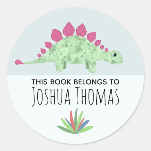 Sticker Rond Boys Cute Blue Dinosaur Cartoon Plate-forme pour e (Devant)