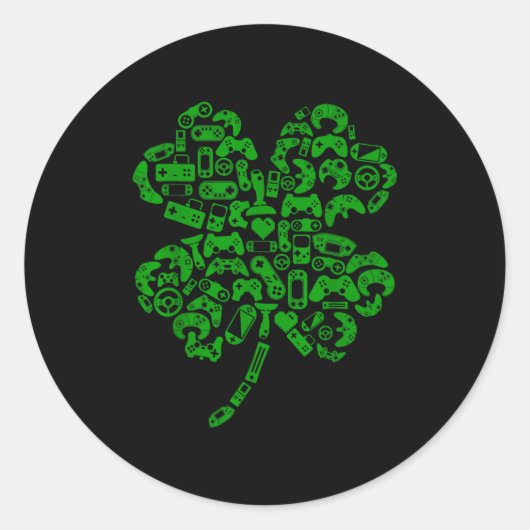 Sticker Rond Boys Gamer Game Shamrock St Patricks Day Irish Men (Devant)
