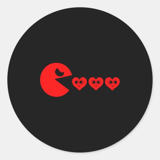 Sticker Rond Boys Kids Valentines Day Hearts Eating Funny Gamer (Devant)