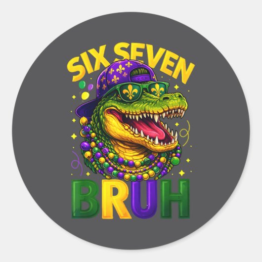 Sticker Rond Boys Mardi Gras Six Seven Bruh Mardigator Alligato (Devant)