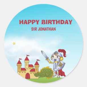 Sticker Rond Boys Medieval Chevalier Dragon fête d'anniversaire