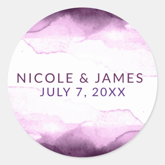 Sticker Rond Boysenberry Purple Aquarelle Chic Mariage moderne (Devant)