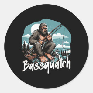 Sticker Rond Bquatch ! Funy Fishing Extérieur Retro Fisherman G