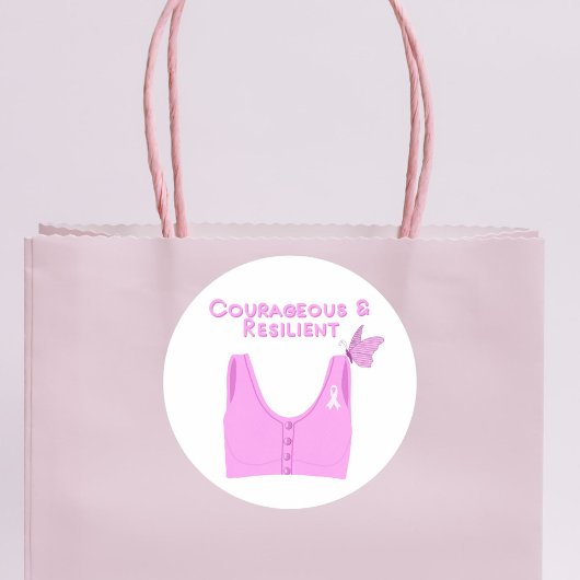 Sticker Rond Bra de cancer du sein courageux et résilient