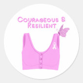 Sticker Rond Bra de cancer du sein courageux et résilient (Devant)