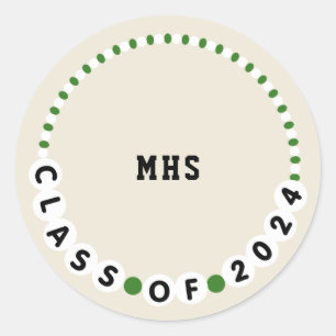 Sticker Rond Bracelet d'amitié 2024 Graduation Vert + Blanc