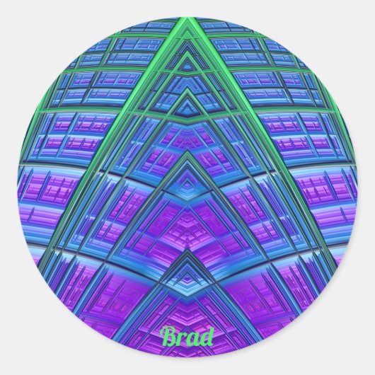 Sticker Rond BRAD ~ Cool ! Vert bleu bleu géométrique ~ (Devant)
