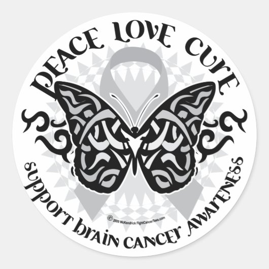 Sticker Rond Brain Cancer Papillon Tribal (Devant)
