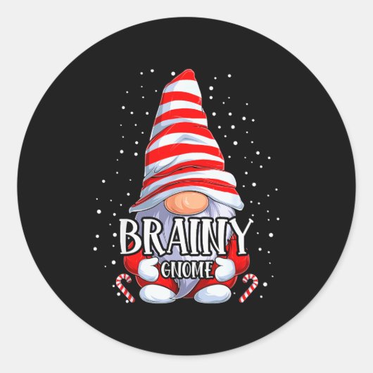 Sticker Rond Brainy Gnome Christmas Pajamas Matching Family Gro (Devant)