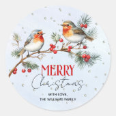 Sticker Rond Branch with robin birds and berries Christmas (Devant)