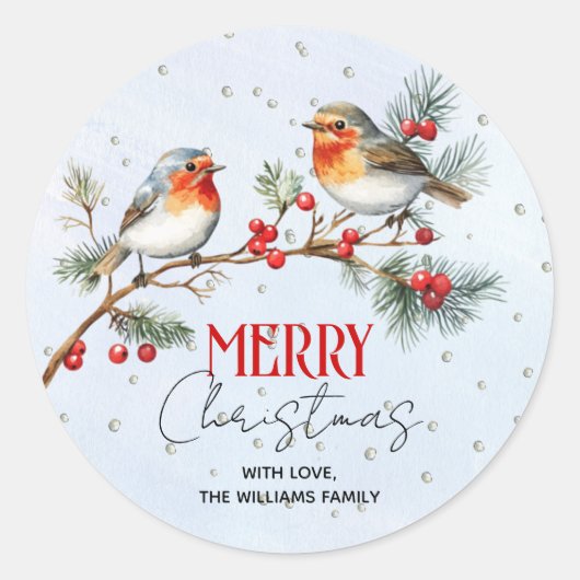 Sticker Rond Branch with robin birds and berries Christmas (Devant)