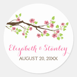 Sticker Rond Branche avec fleurs de cerisier rose mariage de pr