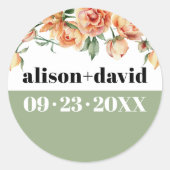 Sticker Rond Branche avec rose de pêche fleurs mariage (Devant)