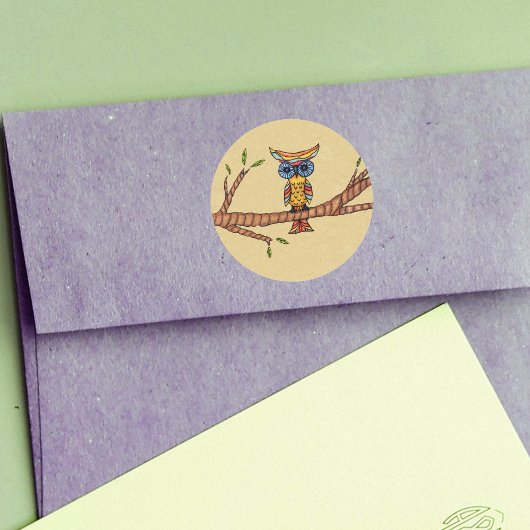 Sticker Rond Branche de chouette colorée