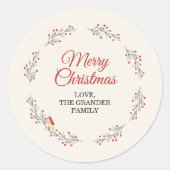 Sticker Rond Branche de Noël aux fruits rouges de fêtes (Devant)