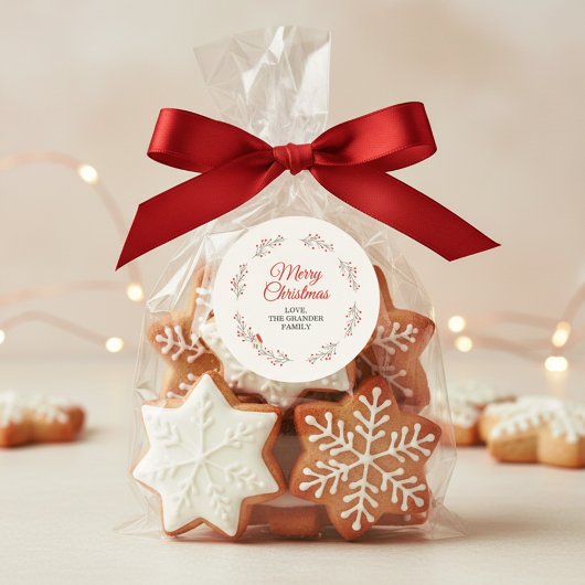 Sticker Rond Branche de Noël Baies de Fêtes