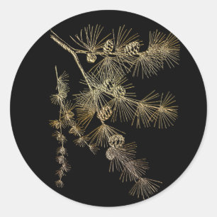 Sticker Rond Branche de pin d'or Liquid Art naturel Plante