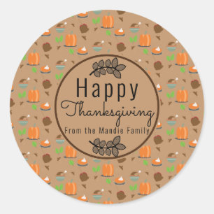 Sticker Rond Branche de Thanksgiving Vert Motif Sweet Gift