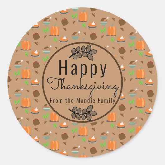 Sticker Rond Branche de Thanksgiving Vert Motif Sweet Gift (Devant)